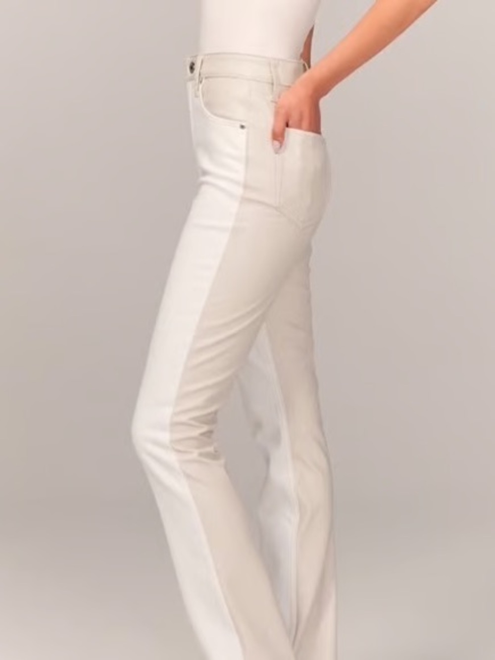 Abercrombie & Fitch Two-Tone White Cream Ultra High Rise-Slim Straight Jeans